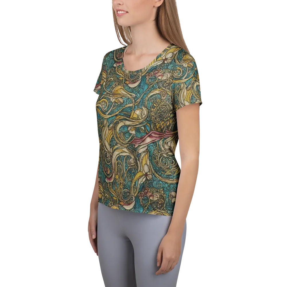 Turquoise Arabesque on Women's Athletic T-Shirt — Left