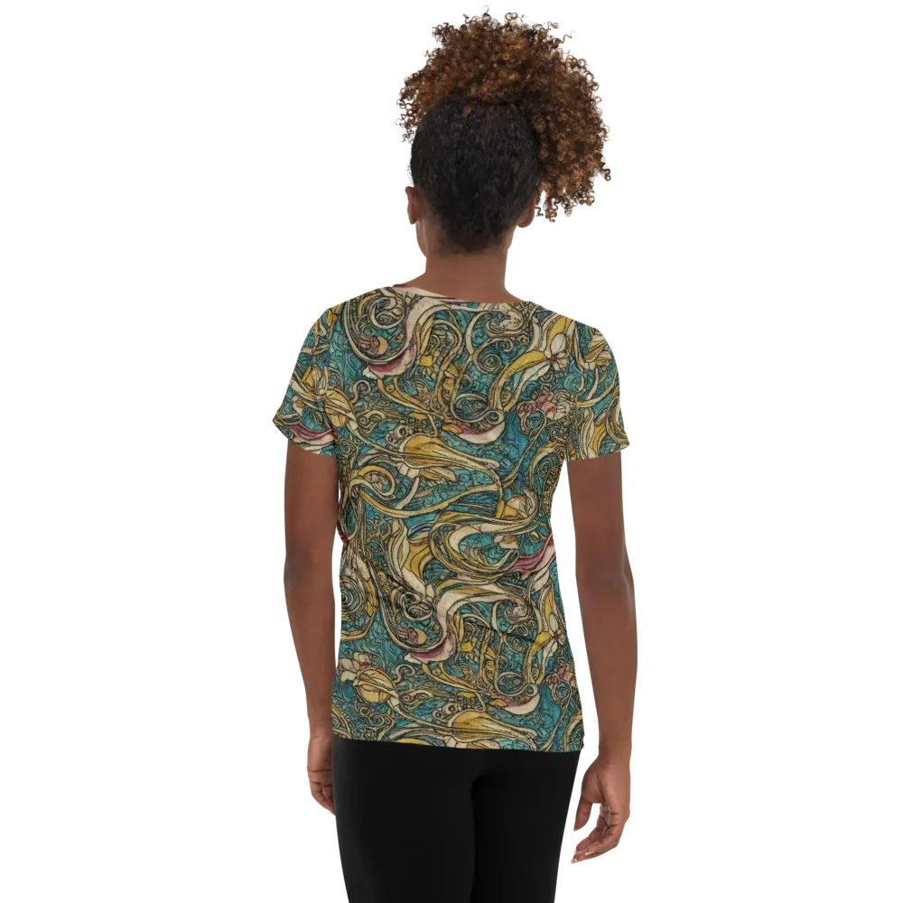 Turquoise Arabesque on Women's Athletic T-Shirt — Back