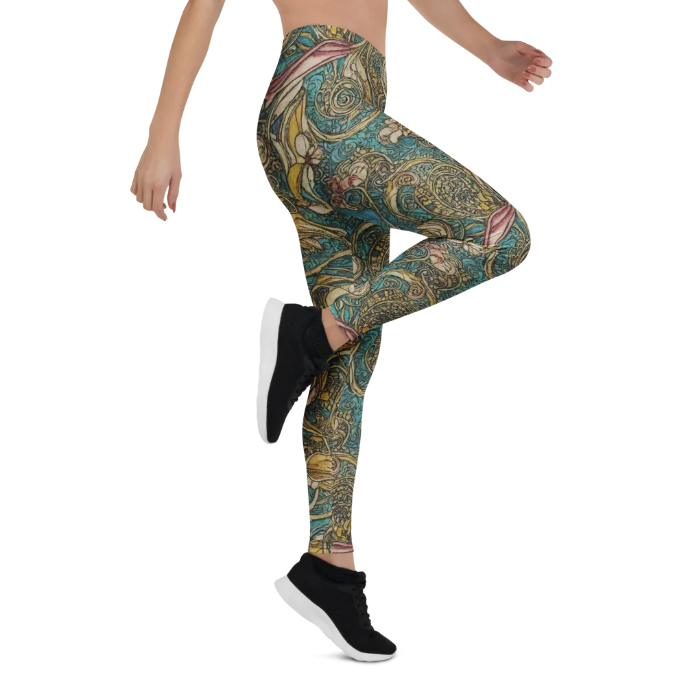 Turquoise Arabesque on Leggings — Right