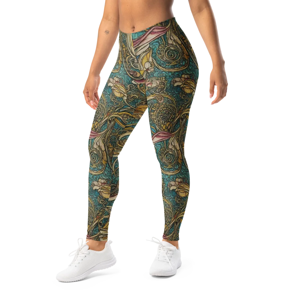 Turquoise Arabesque on Leggings — Left Front