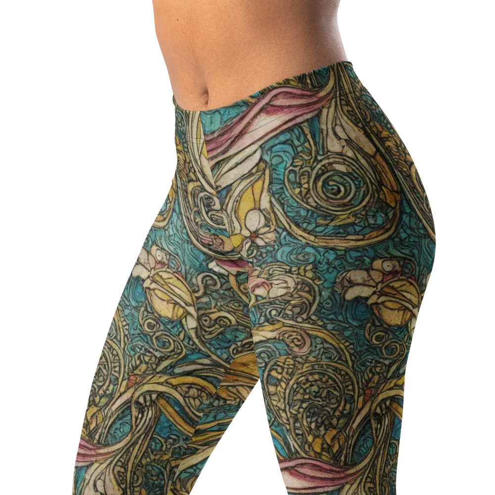 Turquoise Arabesque on Leggings — Left Front