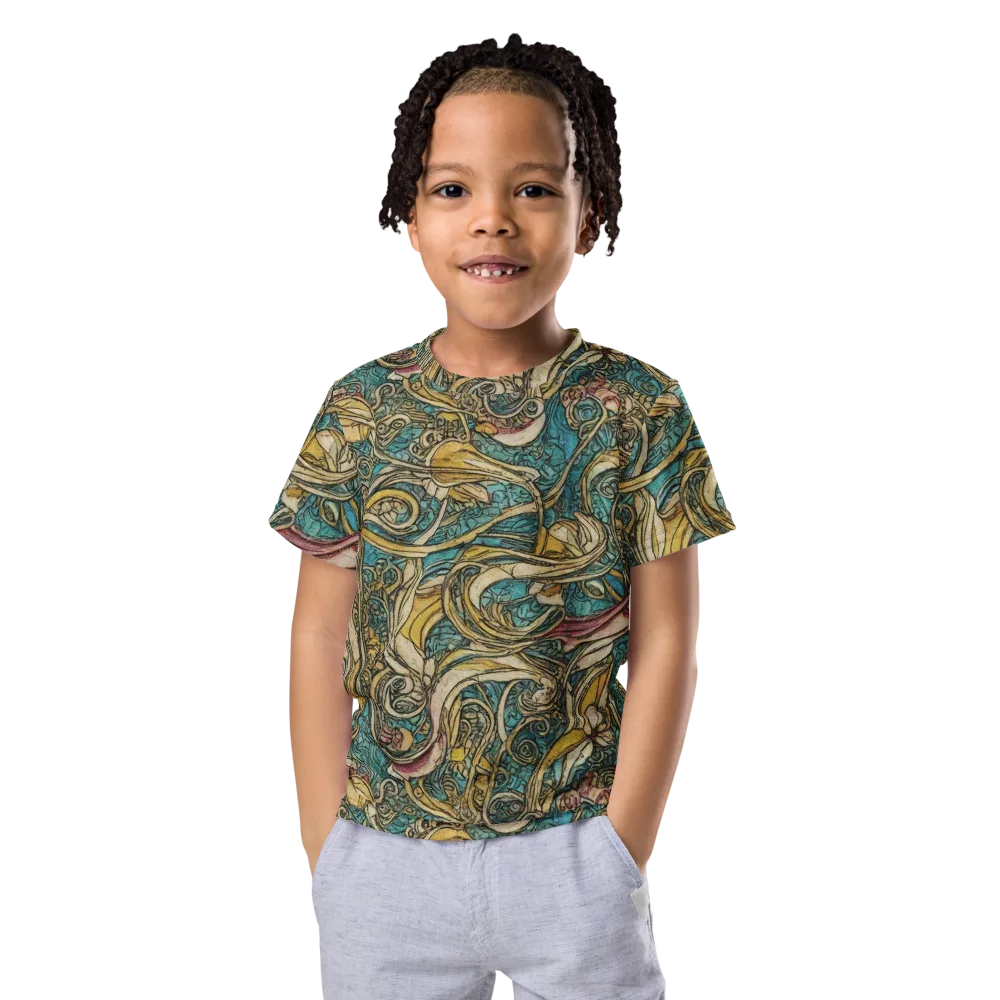Turquoise Arabesque on Kids Crew Neck T-Shirt — Front