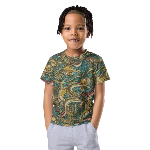 Turquoise Arabesque on a Kids Crew Neck T-Shirt