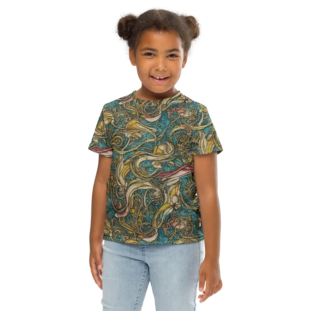 Turquoise Arabesque on Kids Crew Neck T-Shirt — Front