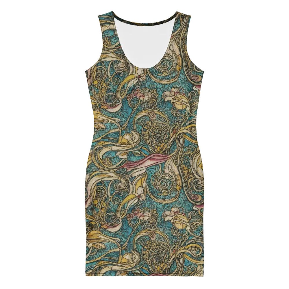 Turquoise Arabesque on Bodycon Dress — Front