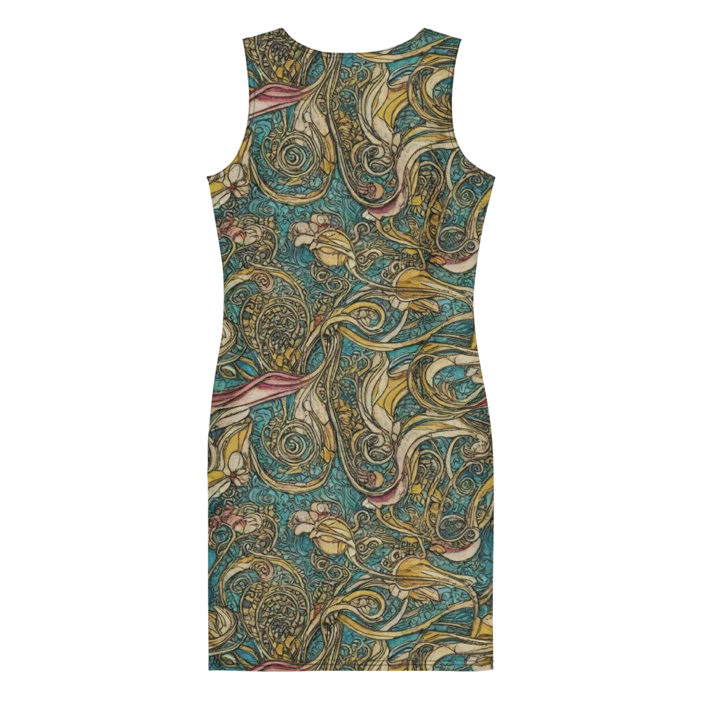 Turquoise Arabesque on Bodycon Dress — Back