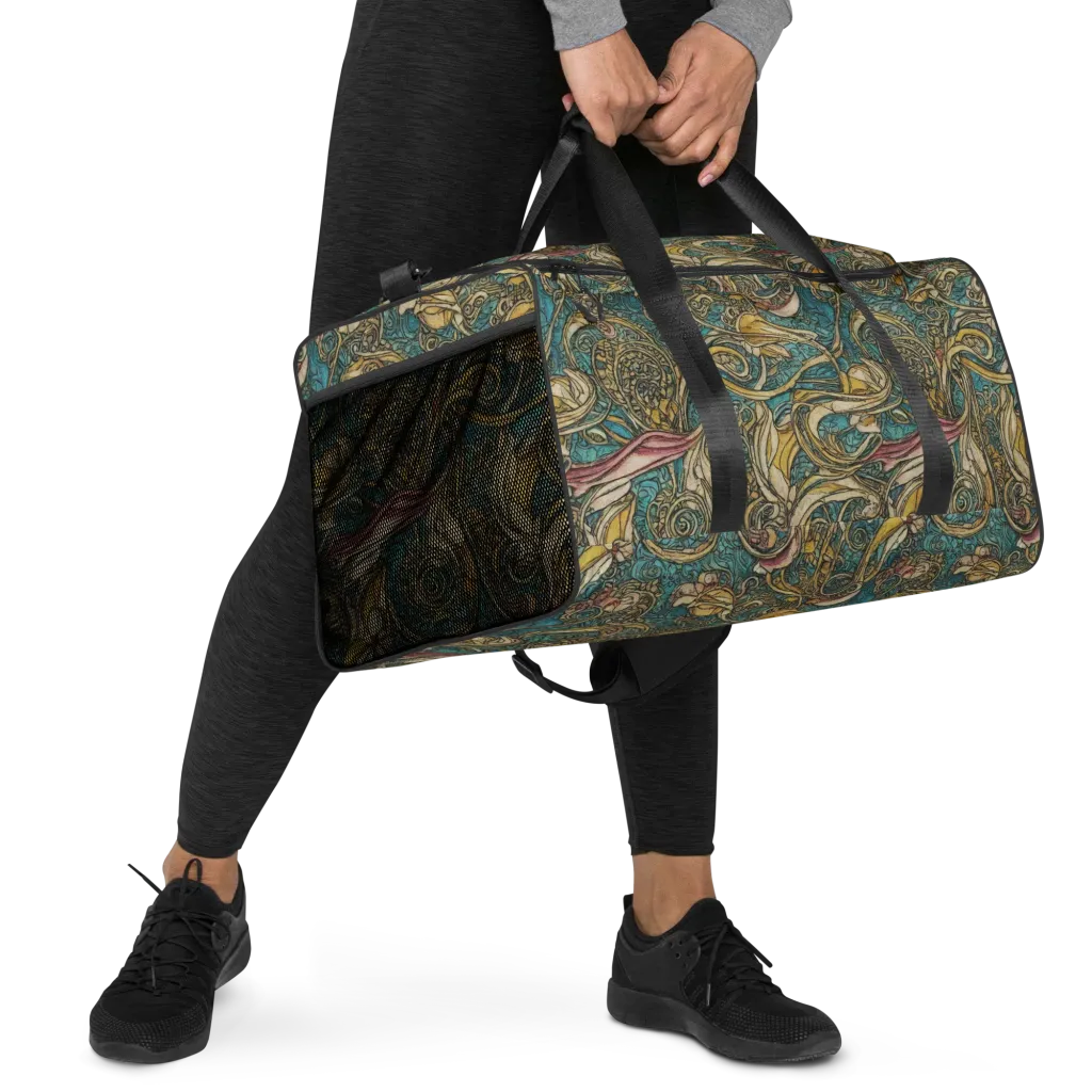 Turquoise Arabesque on Duffle Bag — Right Front