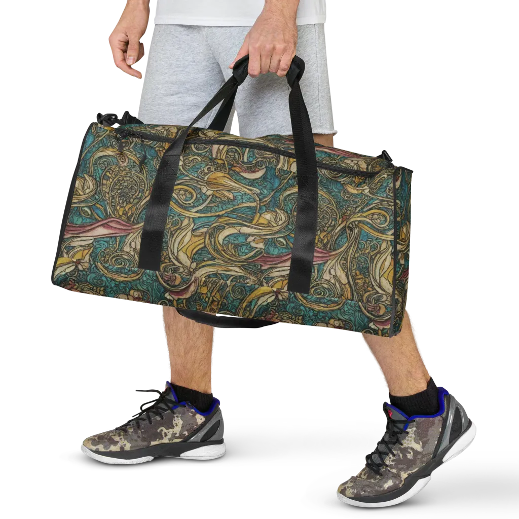 Turquoise Arabesque on Duffle Bag — Front