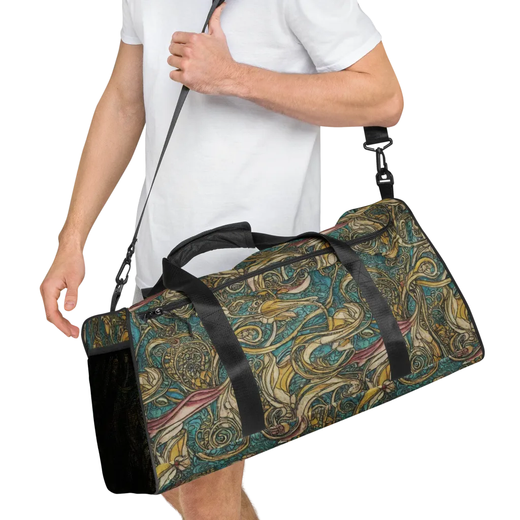 Turquoise Arabesque on Duffle Bag — Right Front
