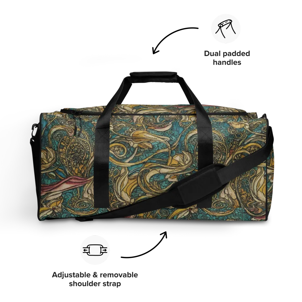 Turquoise Arabesque on Duffle Bag — Front