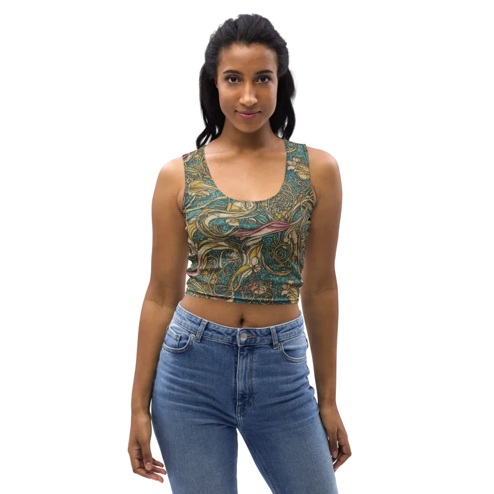 Turquoise Arabesque on Crop Top — Front