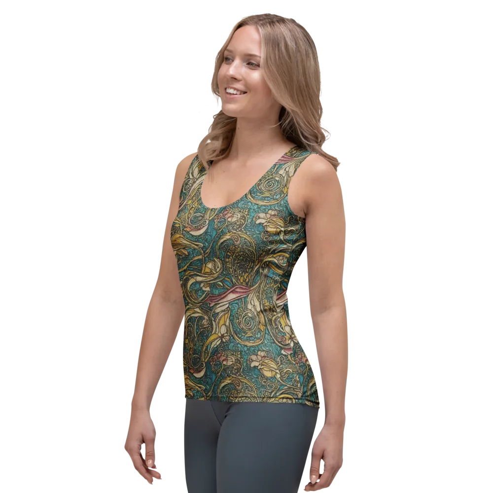 Turquoise Arabesque on Women's Tank Top — Left Front