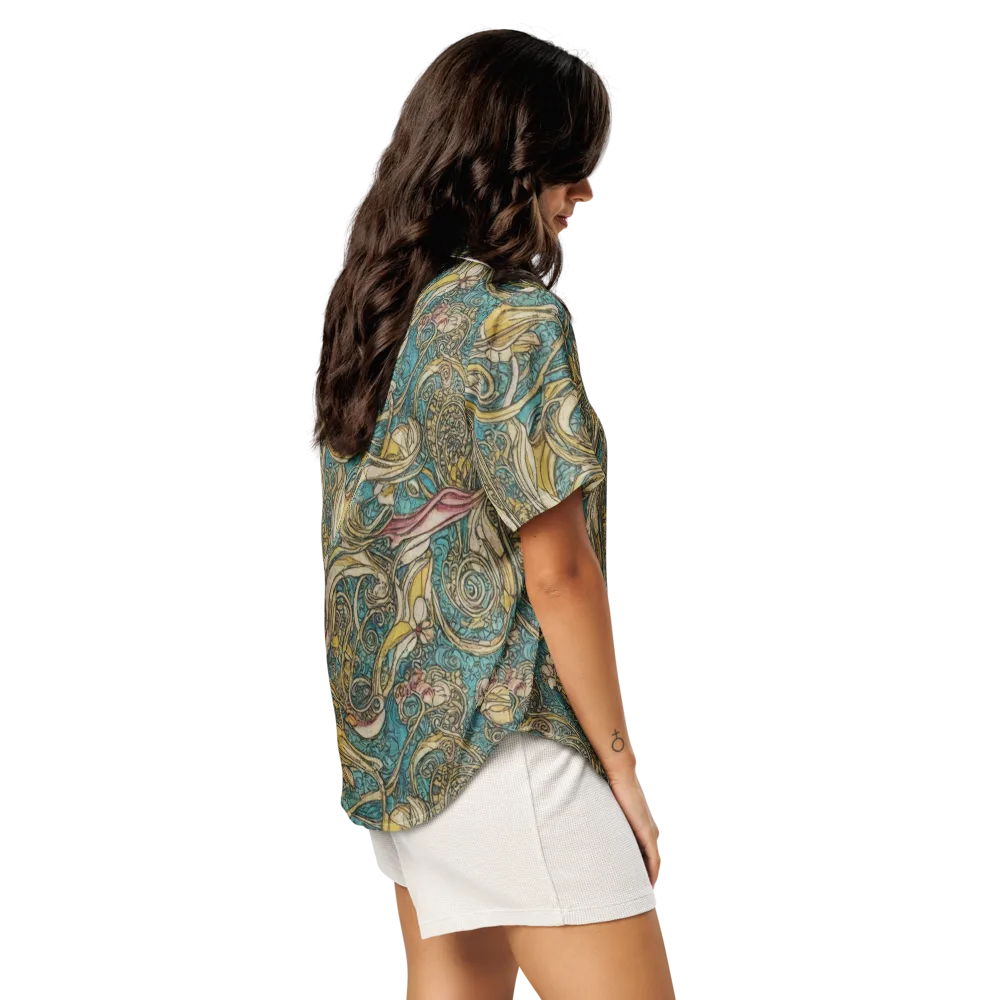 Turquoise Arabesque on Women's Short Sleeve Pajama Top — Right Back
