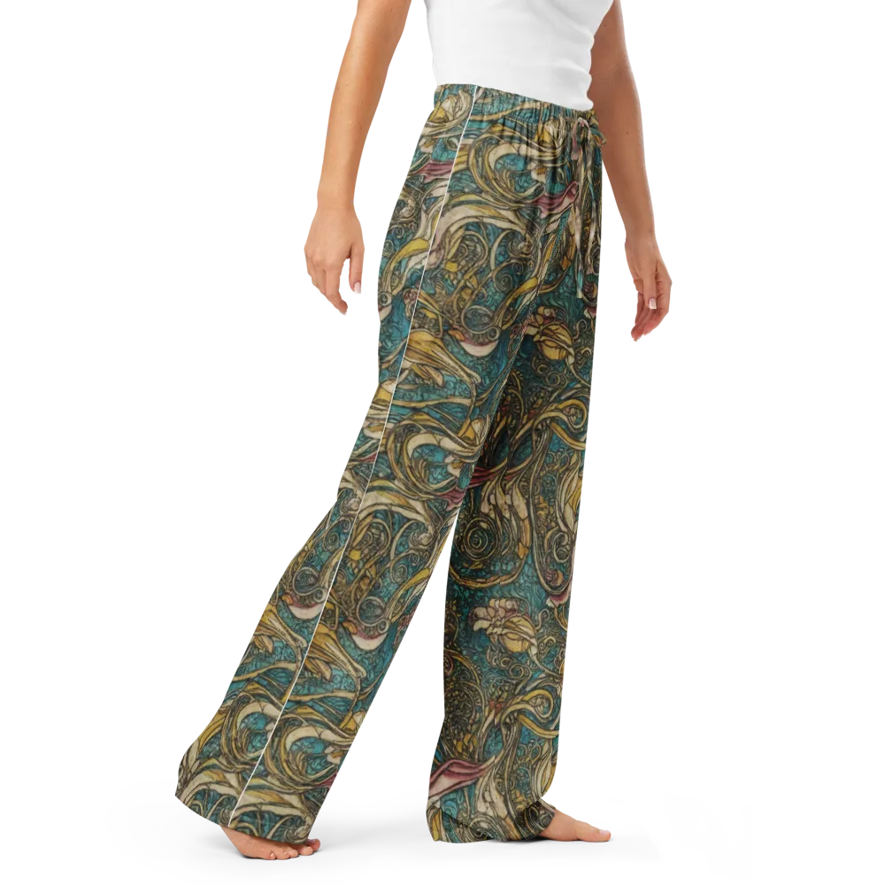 Turquoise Arabesque on Women's Pajama Pants — Right Front