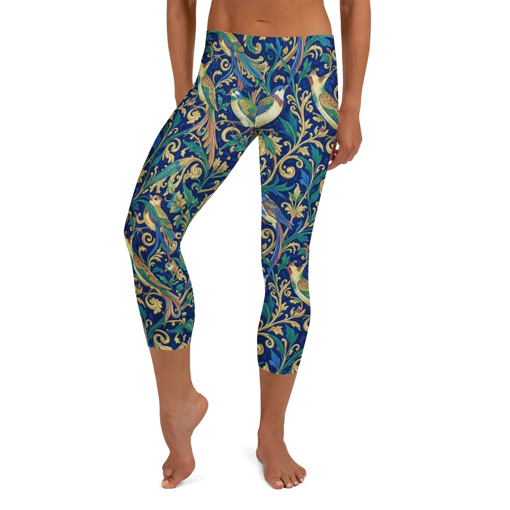 Gilded Songbirds on Capri Leggings — Front
