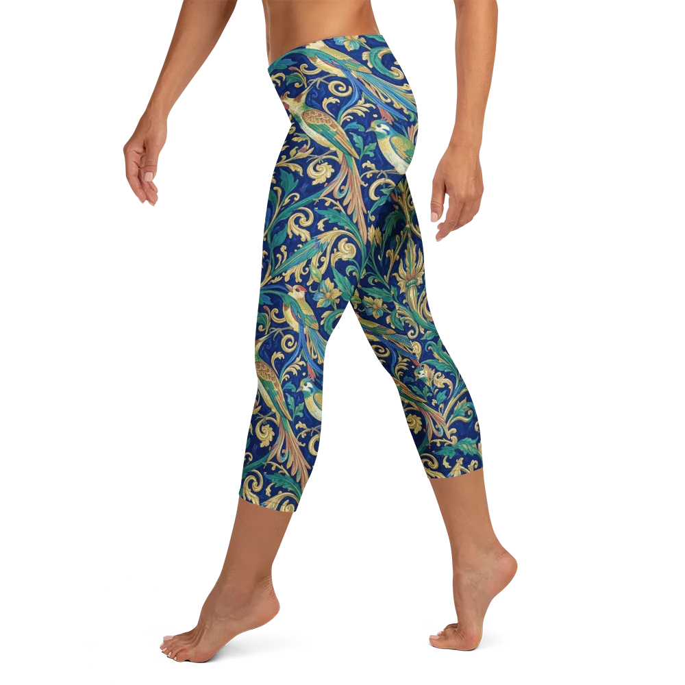Gilded Songbirds on Capri Leggings — Left