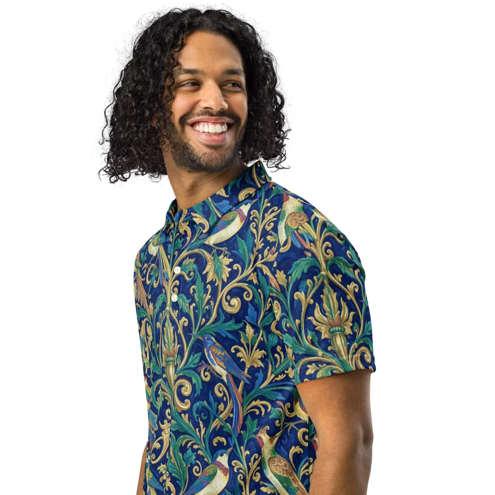 Gilded Songbirds on Men's Slim Fit Polo Shirt — Left Front
