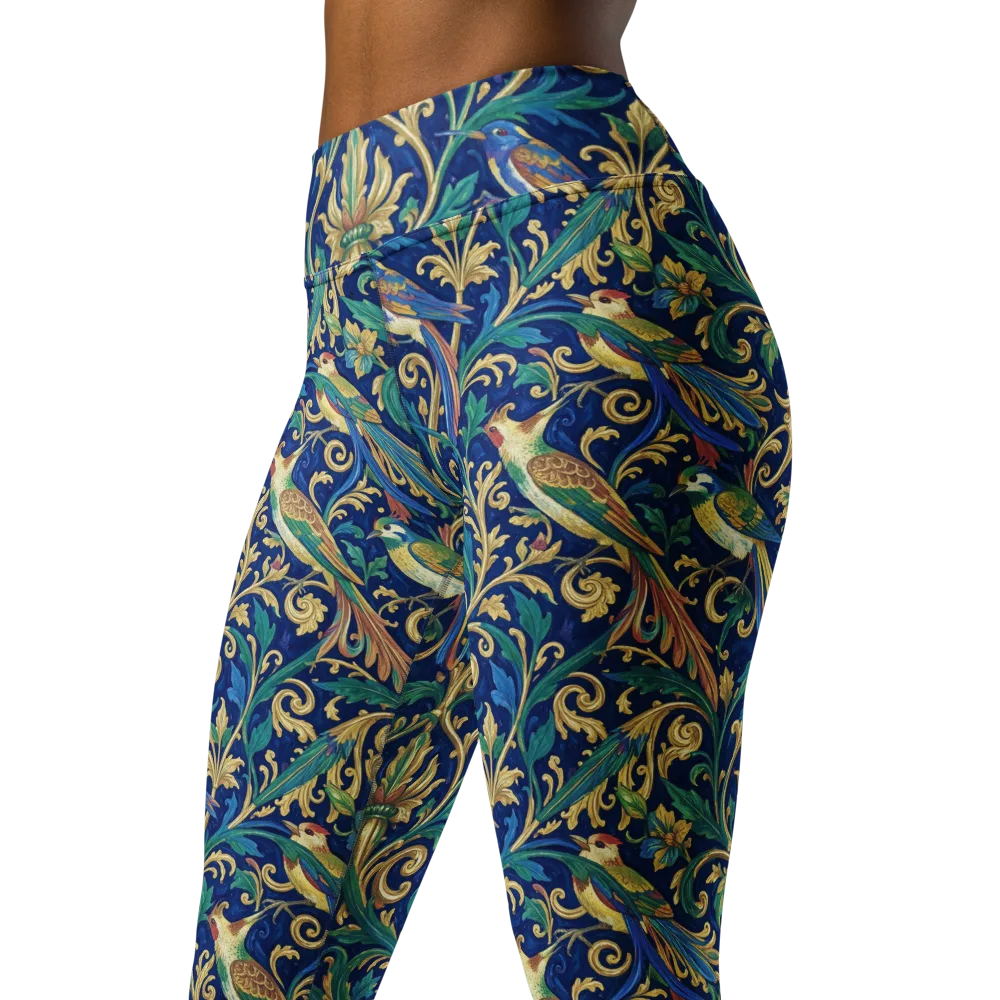 Gilded Songbirds on Yoga Leggings — Left Front
