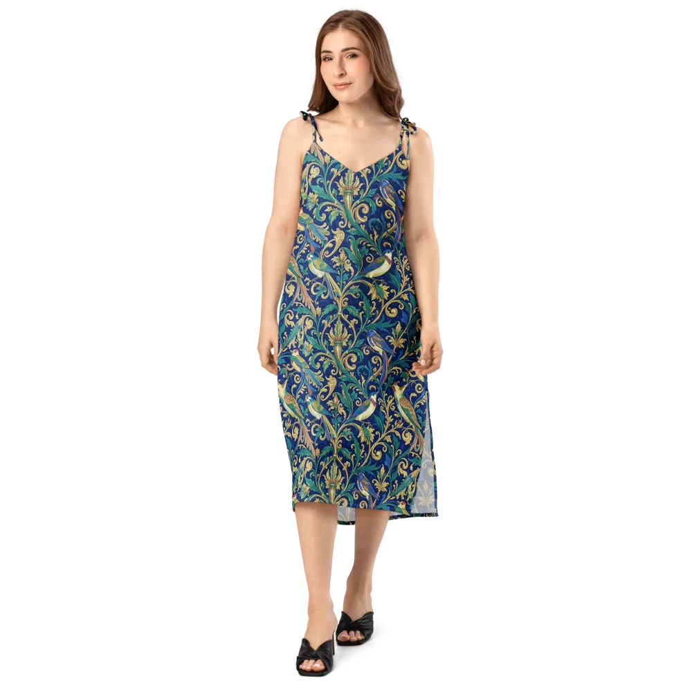 Gilded Songbirds on Slip Dress — Front