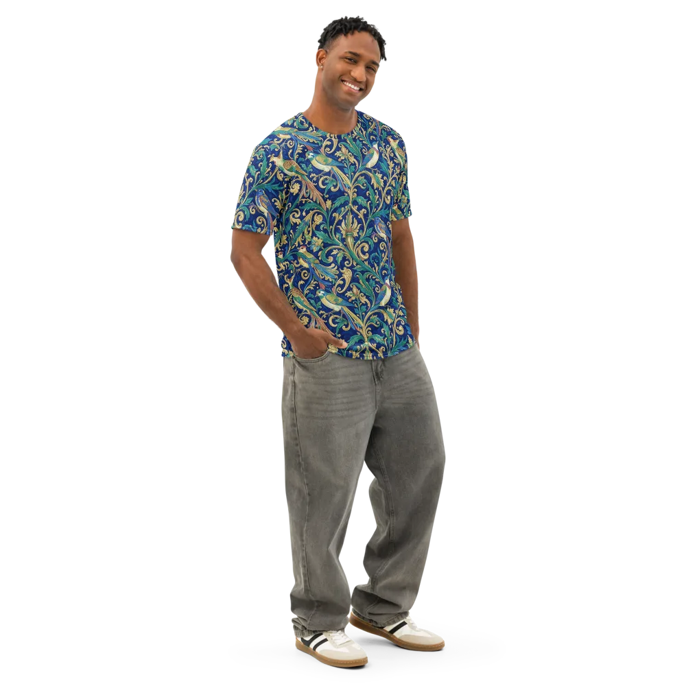 Gilded Songbirds on Men's Cotton Crew Neck T-Shirt — Right Front