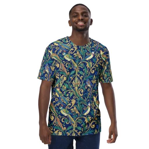 Gilded Songbirds on a Men's Crew Neck T-Shirt