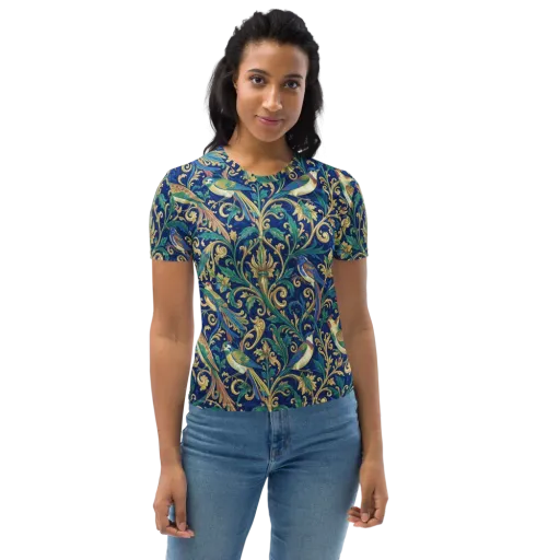 Gilded Songbirds on a Women's Crew Neck T-Shirt
