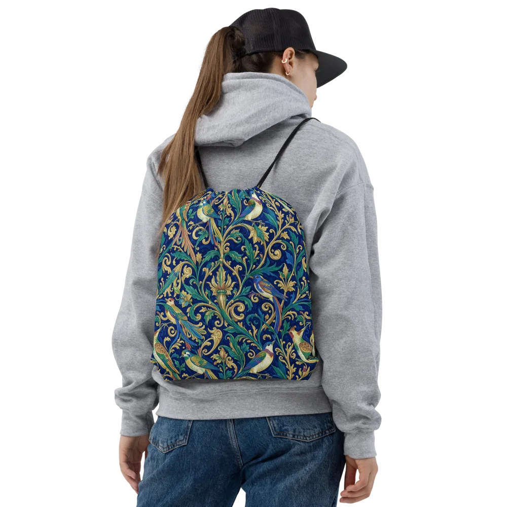 Gilded Songbirds on Drawstring Bag — Front