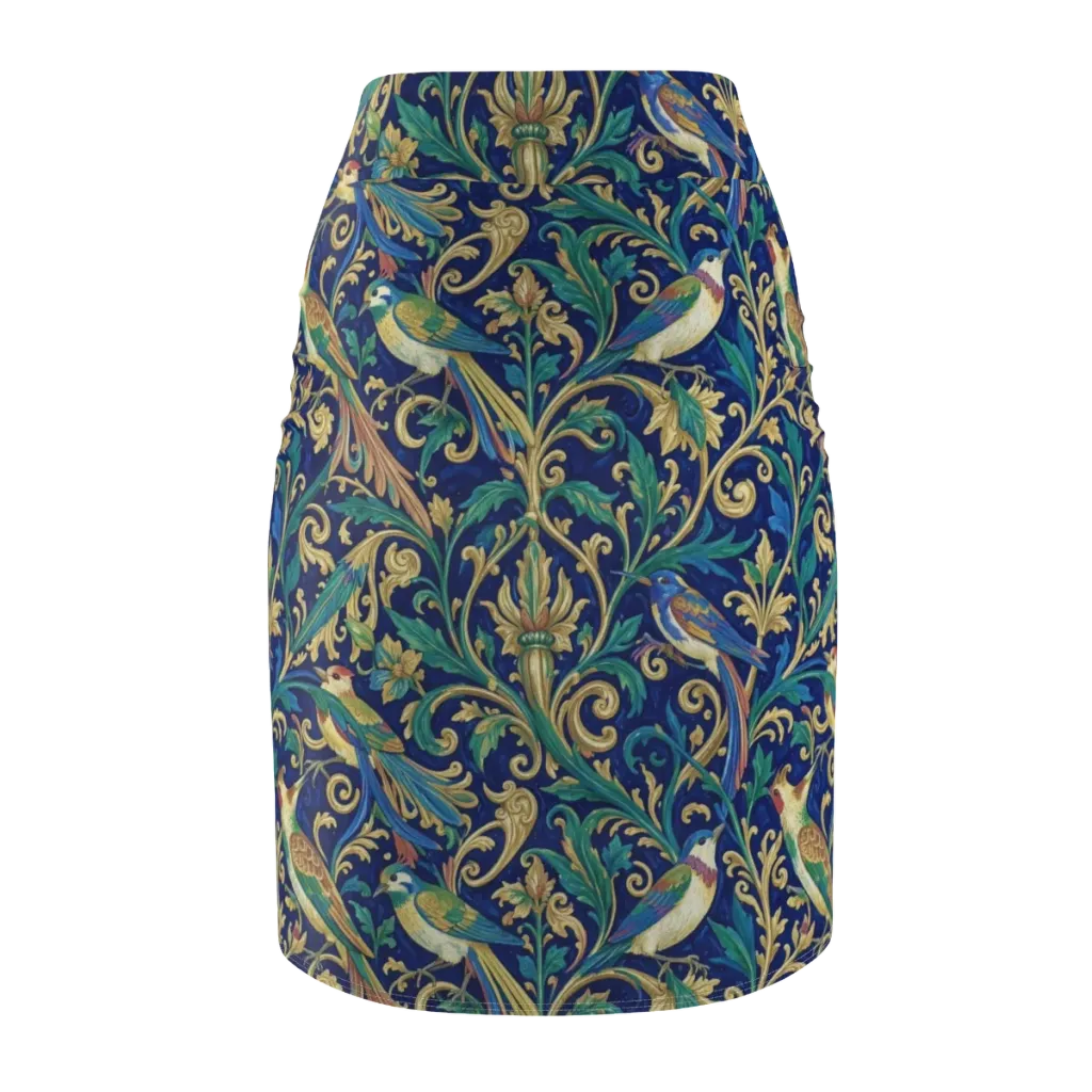 Gilded Songbirds on Pencil Skirt — Back
