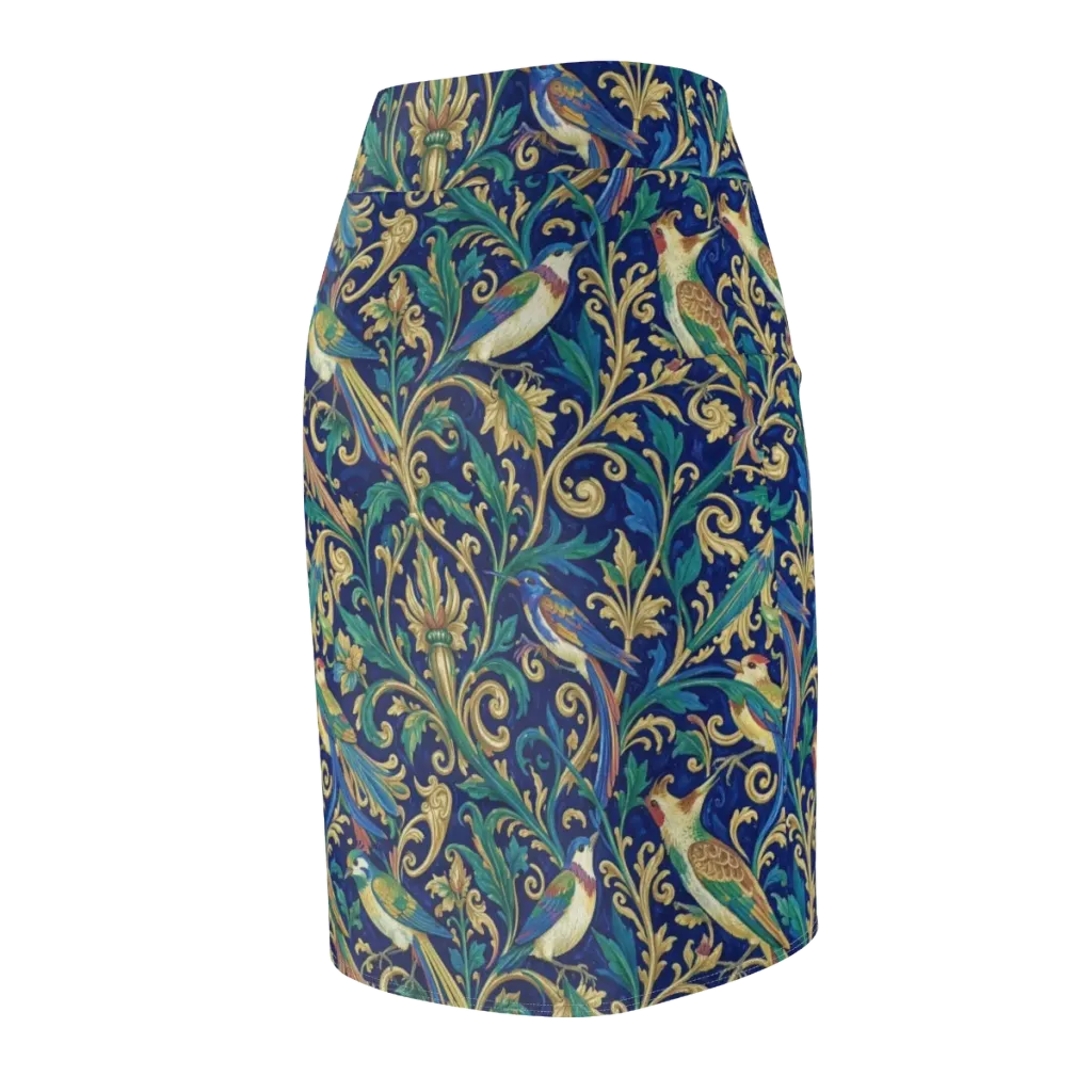 Gilded Songbirds on Pencil Skirt — Back Side