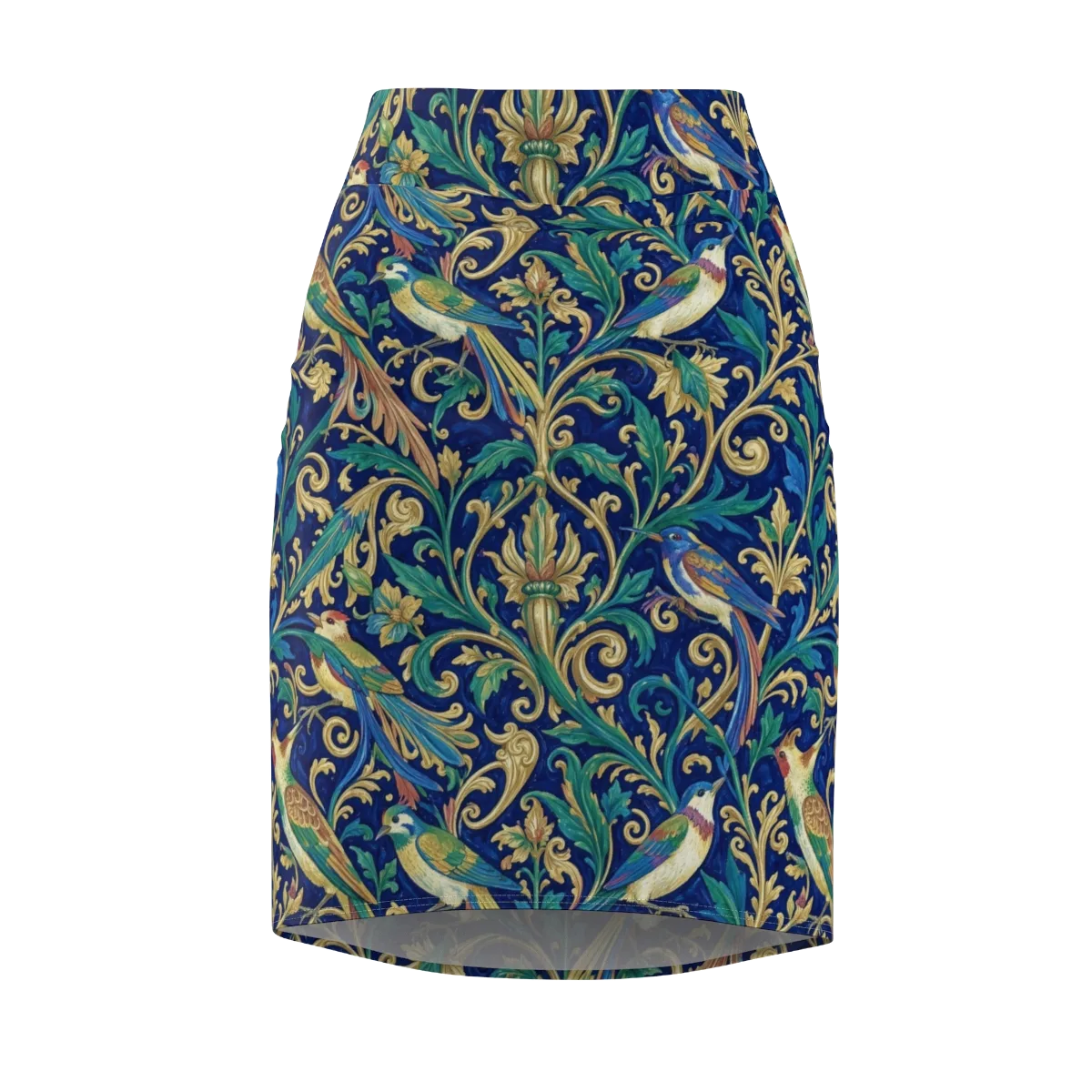 Gilded Songbirds on Pencil Skirt — Front