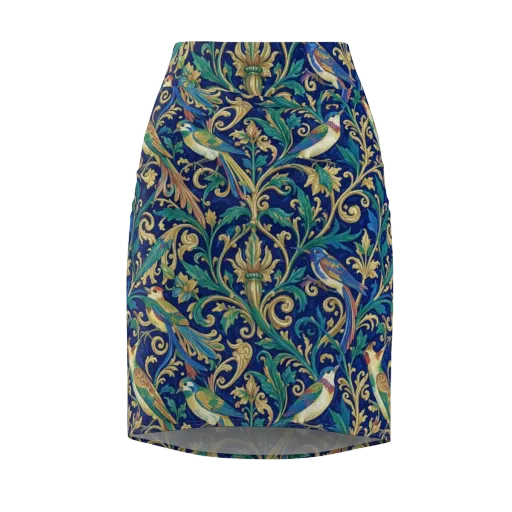 Gilded Songbirds on a Pencil Skirt