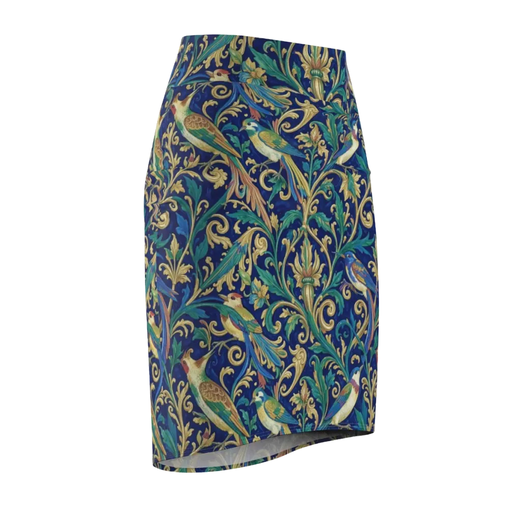 Gilded Songbirds on Pencil Skirt — Front Side