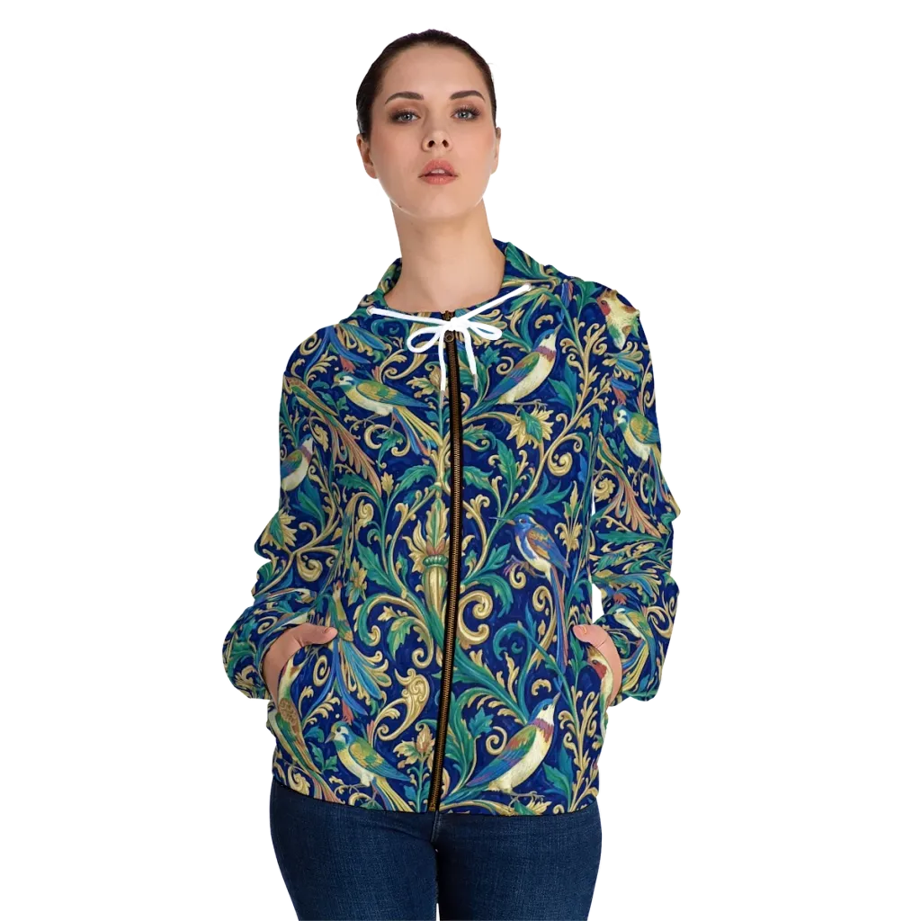 Gilded Songbirds on Women's Full-Zip Hoodie — Front On Person