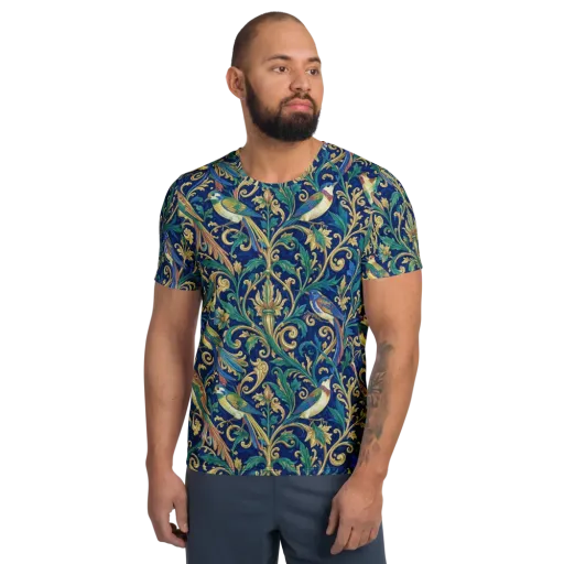 Gilded Songbirds on a Men's Athletic T-Shirt