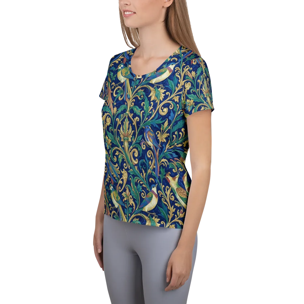 Gilded Songbirds on Women's Athletic T-Shirt — Left