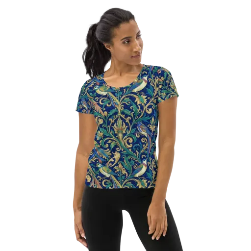 Gilded Songbirds on a Women's Athletic T-Shirt