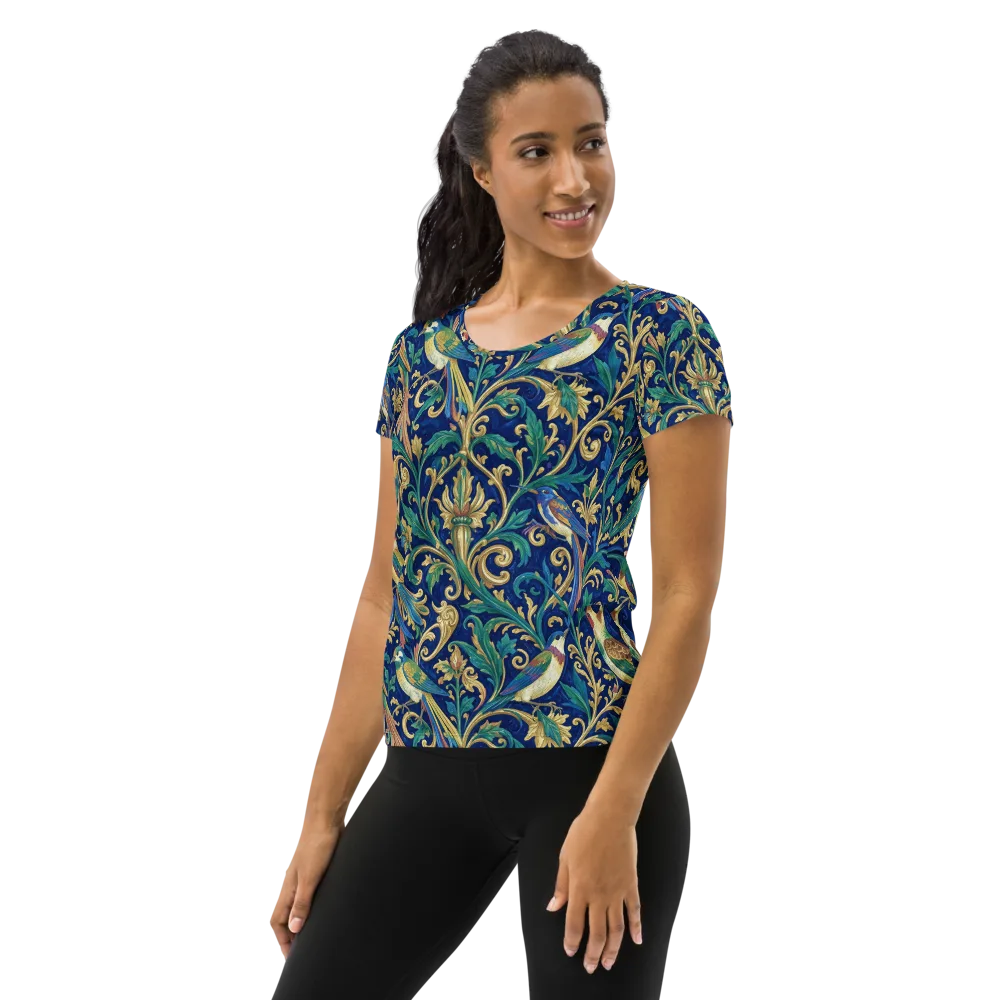 Gilded Songbirds on Women's Athletic T-Shirt — Left
