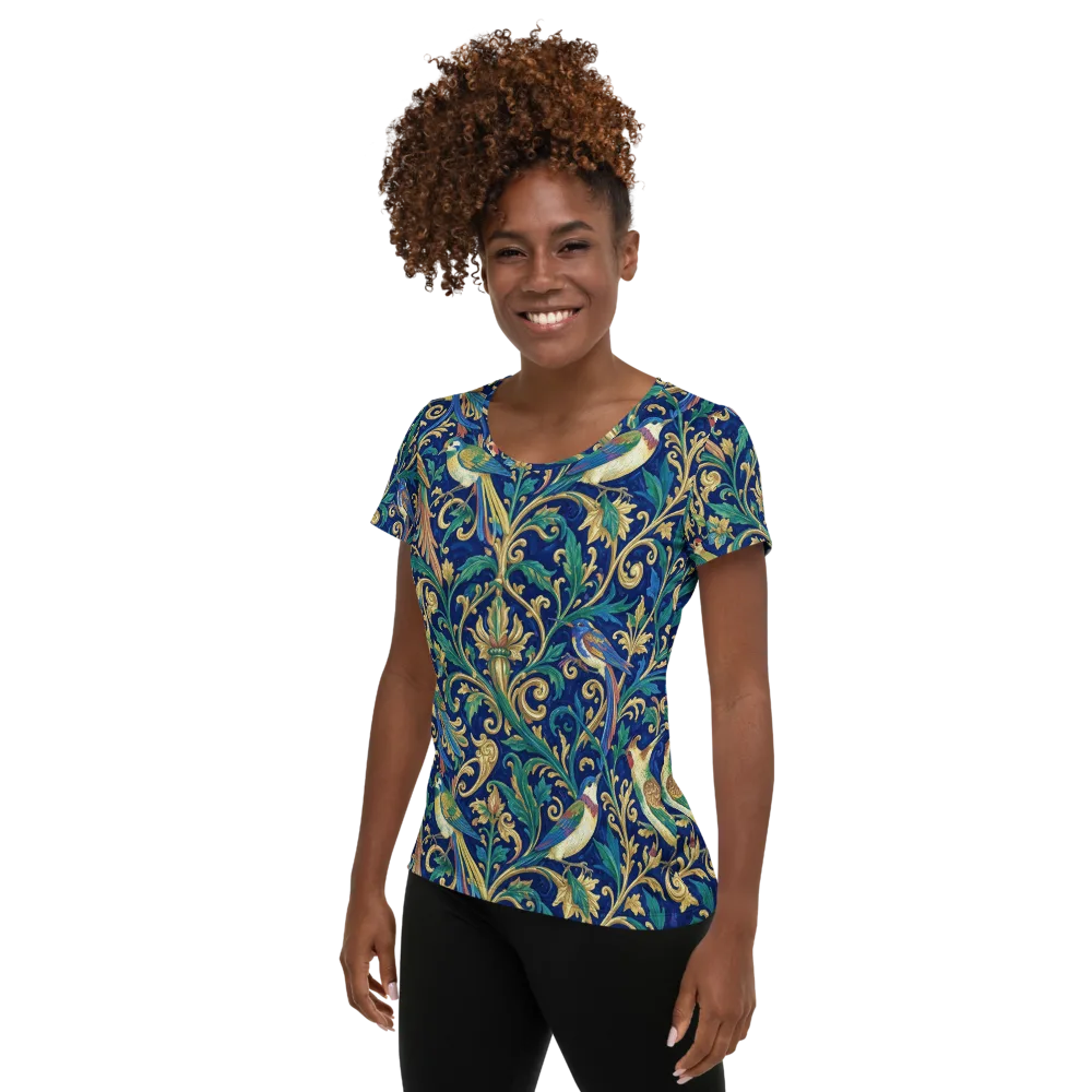 Gilded Songbirds on Women's Athletic T-Shirt — Left