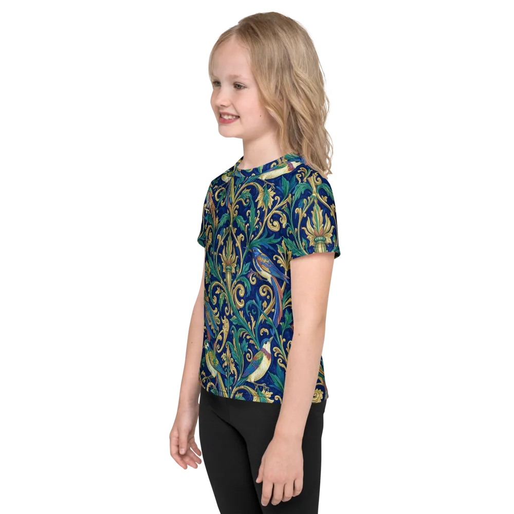 Gilded Songbirds on Kids Crew Neck T-Shirt — Left