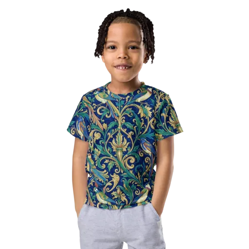 Gilded Songbirds on a Kids Crew Neck T-Shirt