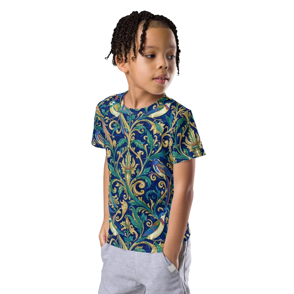 Gilded Songbirds on Kids Crew Neck T-Shirt — Left Front