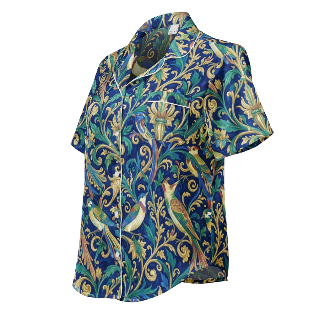Gilded Songbirds on Women's Short Sleeve Pajama Top — Left Front