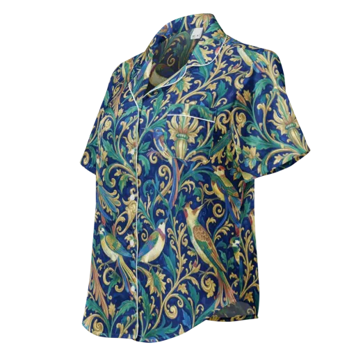 Gilded Songbirds on a Women's Short Sleeve Pajama Top