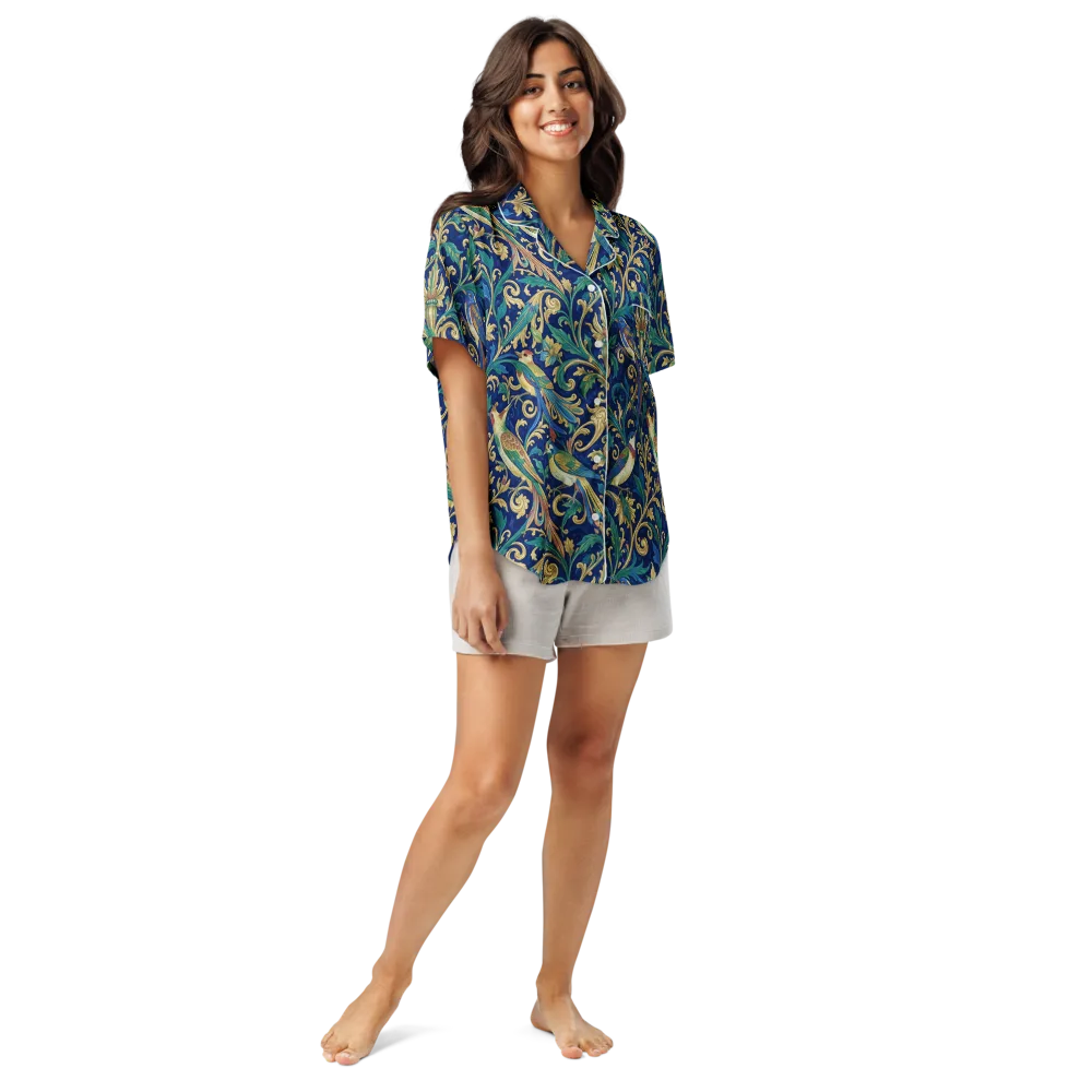 Gilded Songbirds on Women's Short Sleeve Pajama Top — Front