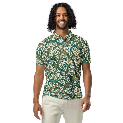 Aviary Arabesque on a Men's Slim Fit Polo Shirt