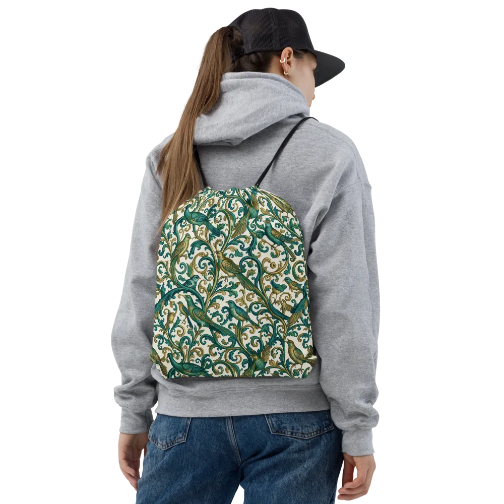 Aviary Arabesque on Drawstring Bag — Front