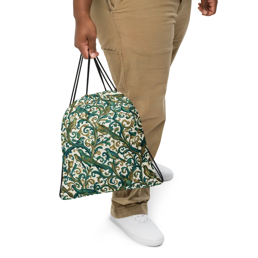 Aviary Arabesque on Drawstring Bag — Front