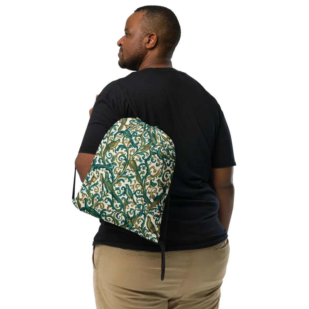 Aviary Arabesque on Drawstring Bag — Front
