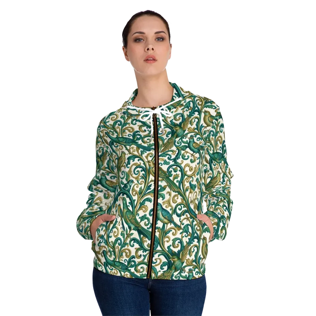 Aviary Arabesque on Women's Full-Zip Hoodie — Front On Person