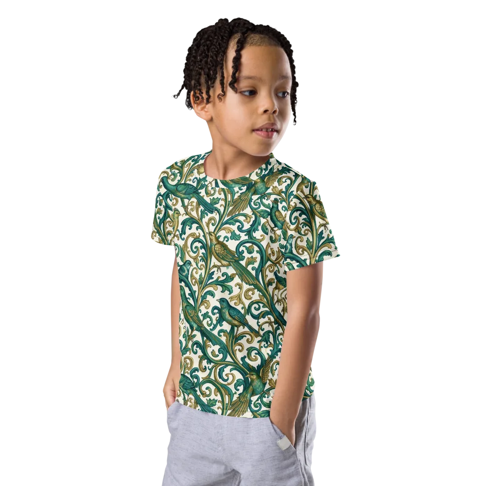 Aviary Arabesque on Kids Crew Neck T-Shirt — Left Front